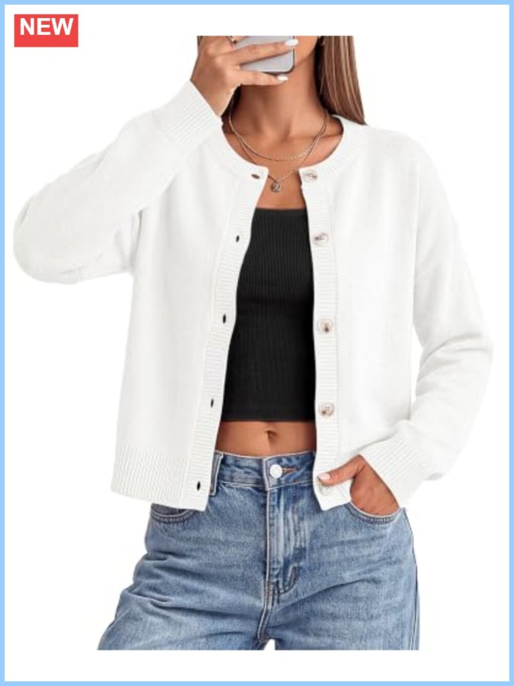 Womens Button Down Cropped Cardigan Sweater Acrylic Knit Loose Fit